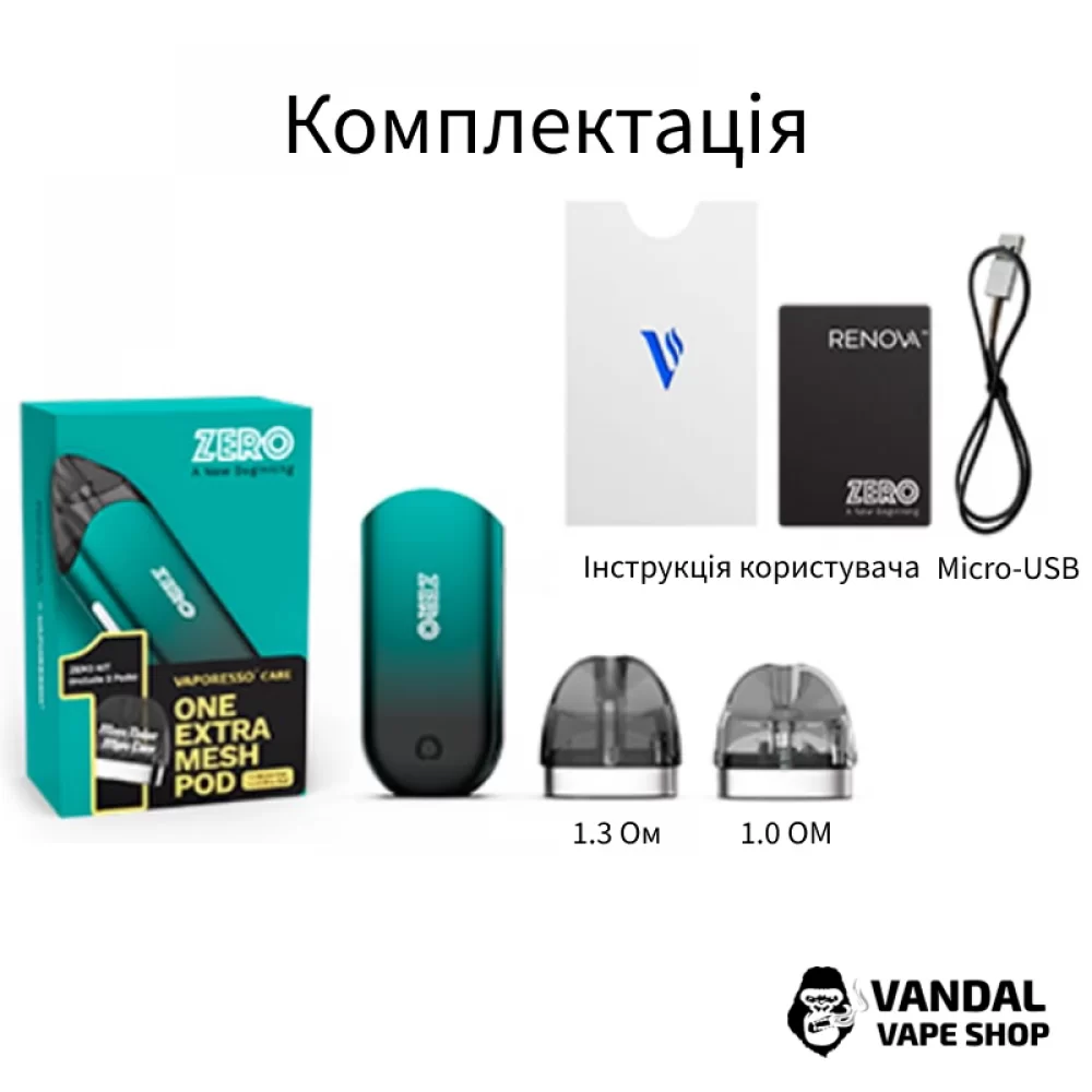 Pod-система Vaporesso Renova ZERO Pod Kit с ёмкостью батареи 650 mAh в чёрном цвете