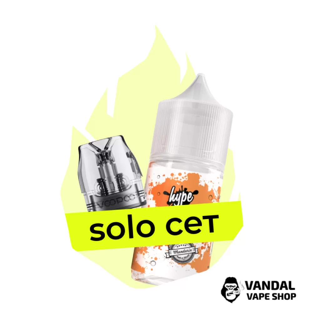 Комбінація Solo VMATE №1: Картридж Voopoo VMATE V3 (Top Fill) 0.7 Ом, 3 мл + набір для самозамісу Hype Mandarin 30 мл 25 мг Комбінація Solo VMATE №1: Картридж Voopoo VMATE V3 (Top Fill) 0.7 Ом, 3 мл + набір для самозамісу Hype Mandarin 30 мл 25 мг