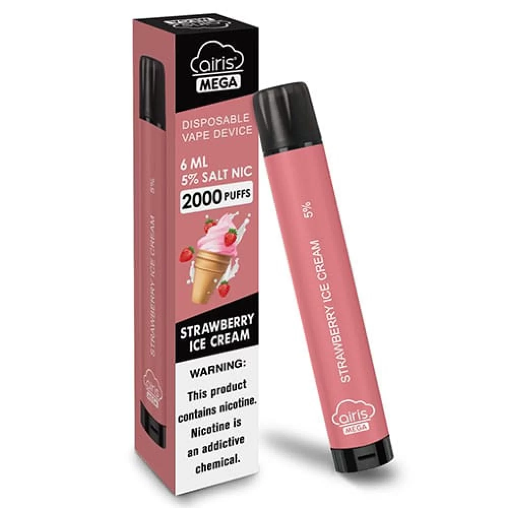 Одноразка Airis Mega 2000 Disposable Vape 5% со вкусом клубничного мороженого Одноразка Airis Mega 2000 Disposable Vape 5% со вкусом клубничного мороженого