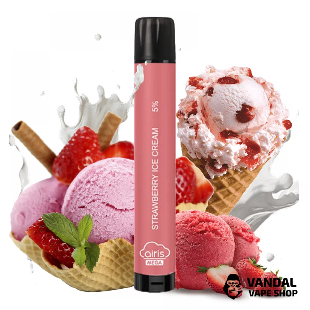 Одноразка Airis Mega 2000 Disposable Vape 5% со вкусом клубничного мороженого Одноразка Airis Mega 2000 Disposable Vape 5% со вкусом клубничного мороженого
