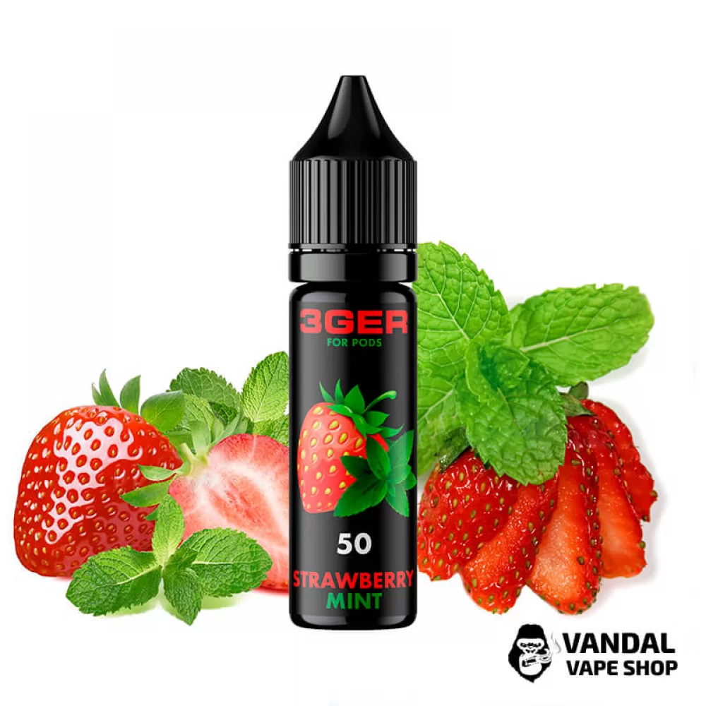 ЖИДКОСТЬ 3Ger Salt - Strawberry Mint 15 мл 35 мг НА СОЛЕВОМ НИКОТИНЕ СО ВКУСОМ клубники и мяты
