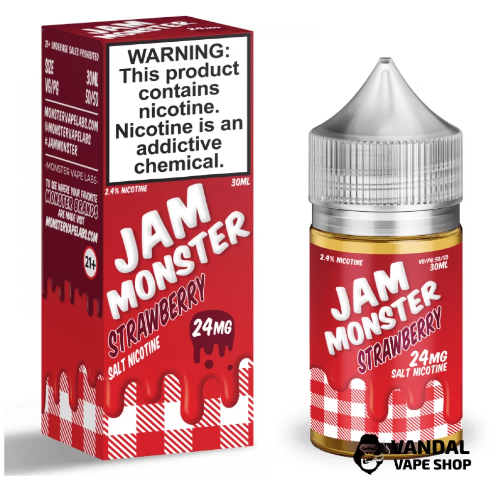 Преміальна сольова рідина Jam Monster Salt 30 мл, 48 мг зі смаком полуничного джему Преміальна сольова рідина Jam Monster Salt 30 мл, 48 мг зі смаком полуничного джему