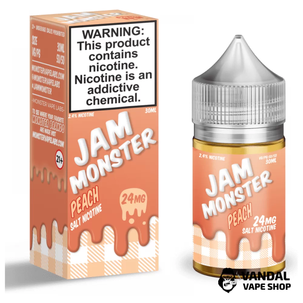 Премиальная солевая жидкость Jam Monster Salt 30 мл, 48 мг со вкусом персикового джема Премиальная солевая жидкость Jam Monster Salt 30 мл, 48 мг со вкусом персикового джема