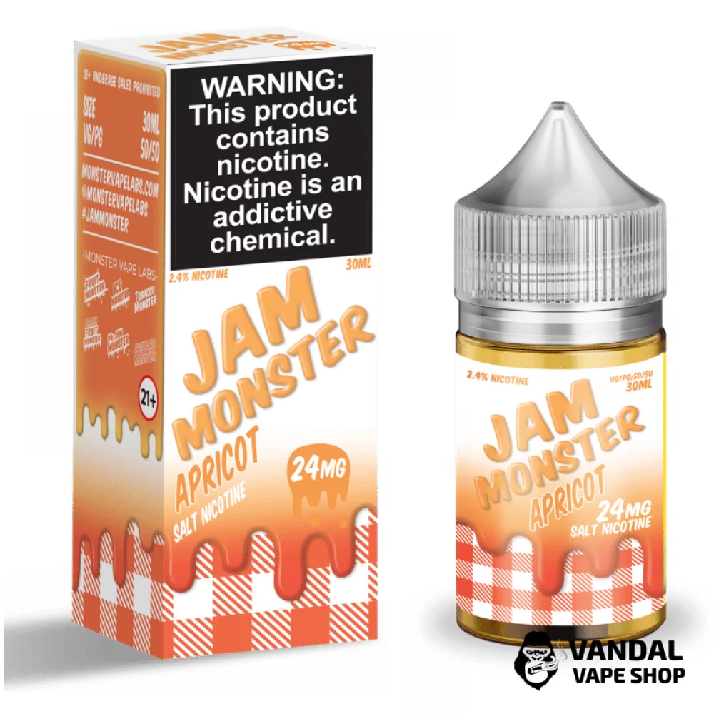 Премиальная солевая жидкость Jam Monster Salt 30 мл, 24 мг со вкусом абрикосового джема Премиальная солевая жидкость Jam Monster Salt 30 мл, 24 мг со вкусом абрикосового джема