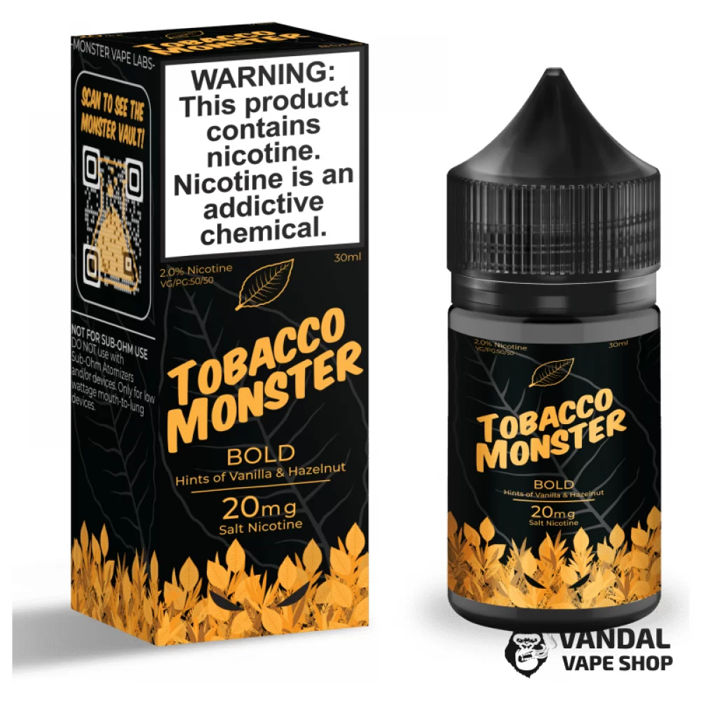 Премиальная солевая жидкость Tobacco Monster Salt 30 мл, 60 мг со вкусом табака с ванилью и лесным орехом Премиальная солевая жидкость Tobacco Monster Salt 30 мл, 60 мг со вкусом табака с ванилью и лесным орехом