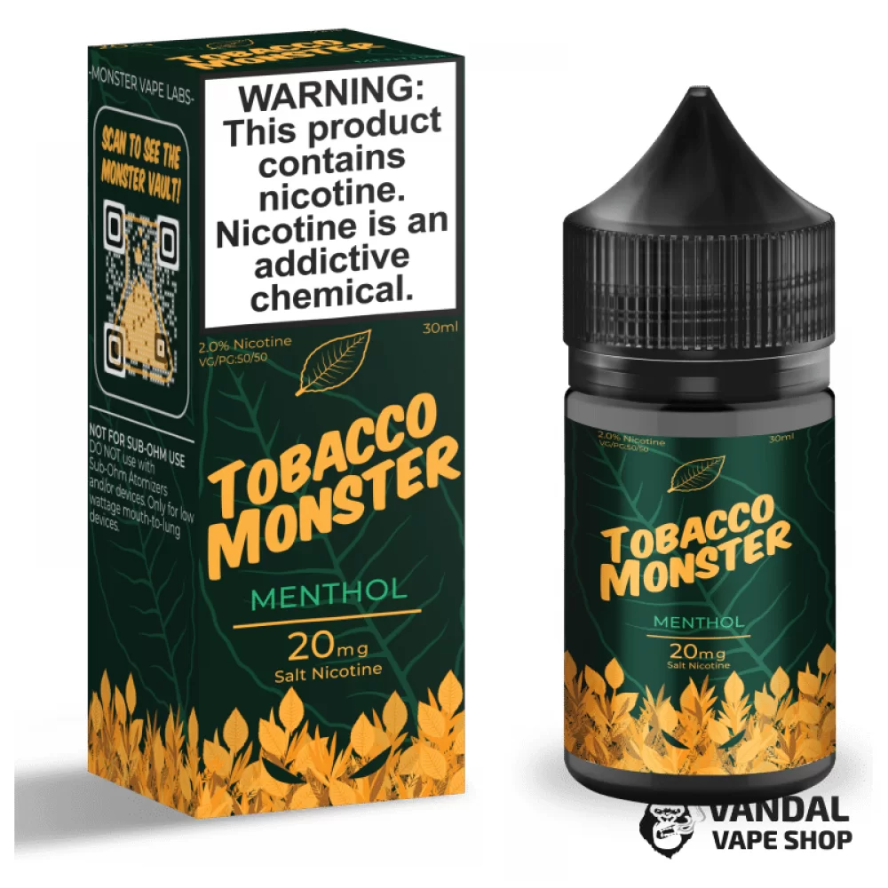 Премиальная солевая жидкость Tobacco Monster Salt 30 мл, 60 мг со вкусом табака с ментолом