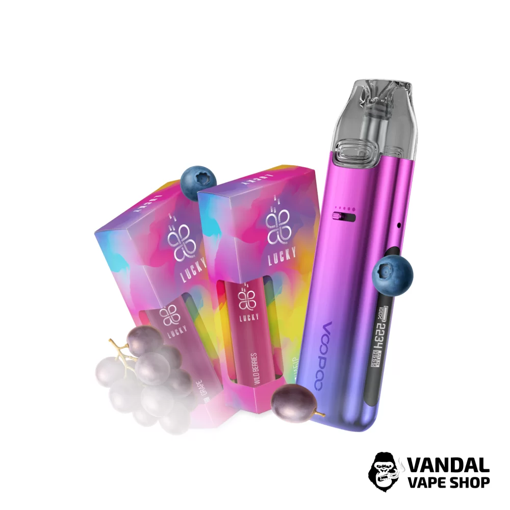 Набор L 2.0: подсистема Voopoo VMATE Pro 2 в неоновом цвете + 2 набора для самозамеса Lucky 30 мл 50 мг со вкусом винограда / ягод