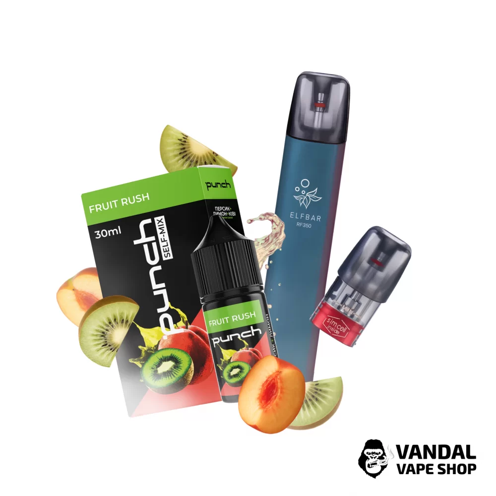 Набор S: подсистема Elf Bar Rf 350 Dark Green + набор для самозамеса Punch Fruit Rush 30 мл 50 мг + Картридж ELF BAR RF350 + Стикерпак Набор S: подсистема Elf Bar Rf 350 Dark Green + набор для самозамеса Punch Fruit Rush 30 мл 50 мг + Картридж ELF BAR RF350 + Стикерпак