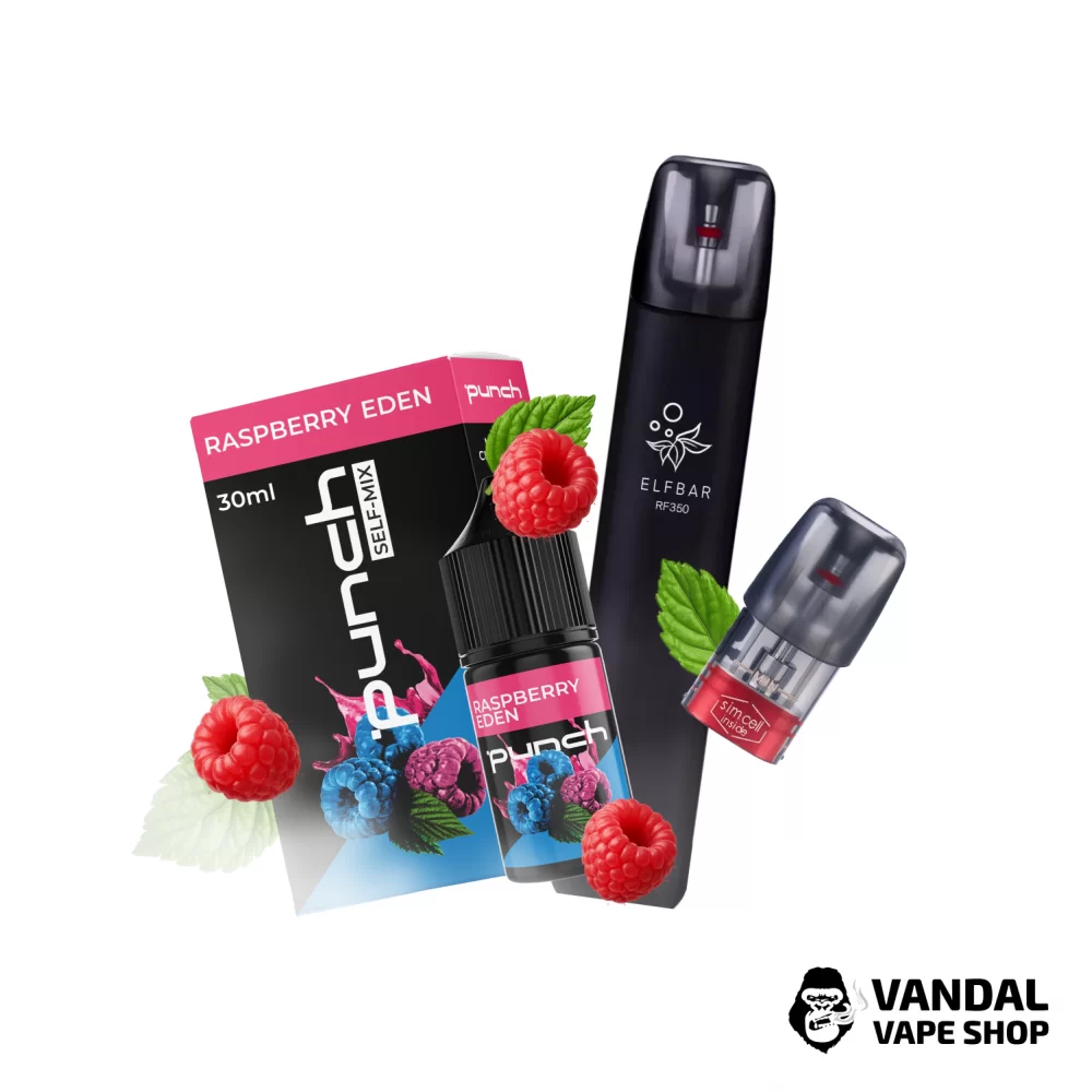 Набір S: подсистема Elf Bar Rf 350 Black + набір для самозамісу Raspberry Eden 30 мл 50 мг + Картридж ELF BAR RF350 + Стікерпак Набір S: подсистема Elf Bar Rf 350 Black + набір для самозамісу Raspberry Eden 30 мл 50 мг + Картридж ELF BAR RF350 + Стікерпак