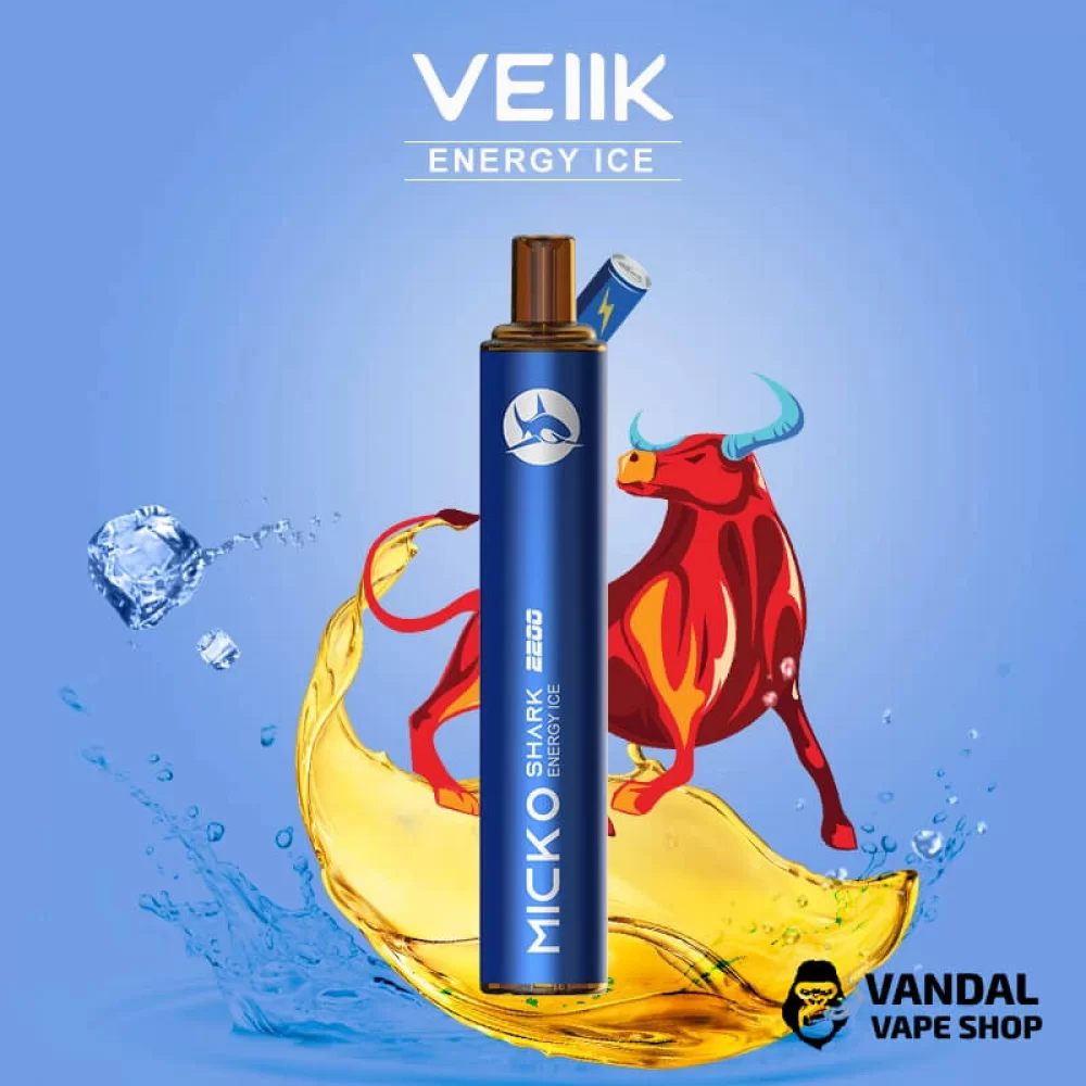 Одноразова Pod-система VEIIK Micko Shark з міцністю нікотину 5% зі смаком енергетику з холодком