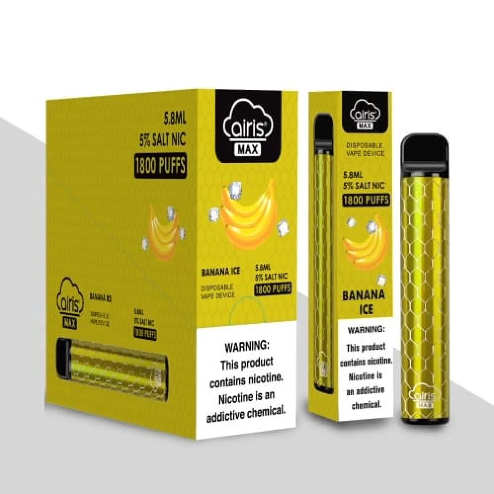 Одноразова Pod система Airis Max Pod Disposable Device 950mAh на 1800 затяжок зі смаком банану з льодом Одноразова Pod система Airis Max Pod Disposable Device 950mAh на 1800 затяжок зі смаком банану з льодом