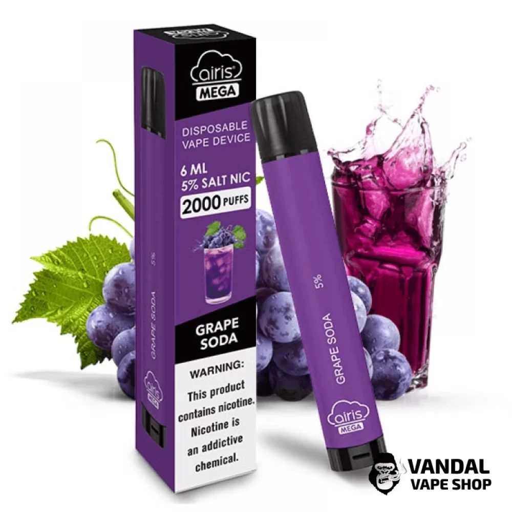 Одноразка Airis Mega 2000 Disposable Vape Grape Soda 5% со вкусом винограда