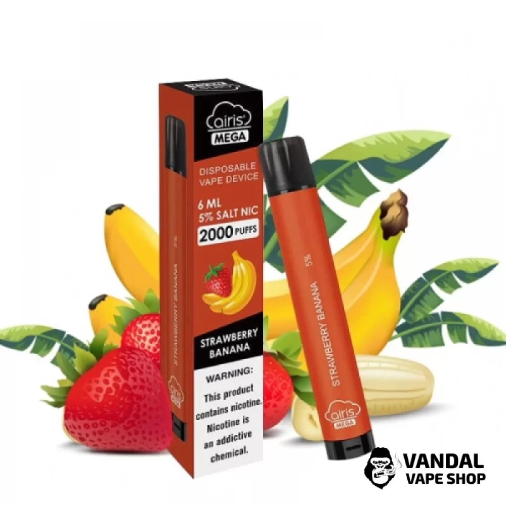 Одноразка Airis Mega 2000 Disposable Vape Strawberry Banana 5% со вкусом клубники с бананом Одноразка Airis Mega 2000 Disposable Vape Strawberry Banana 5% со вкусом клубники с бананом