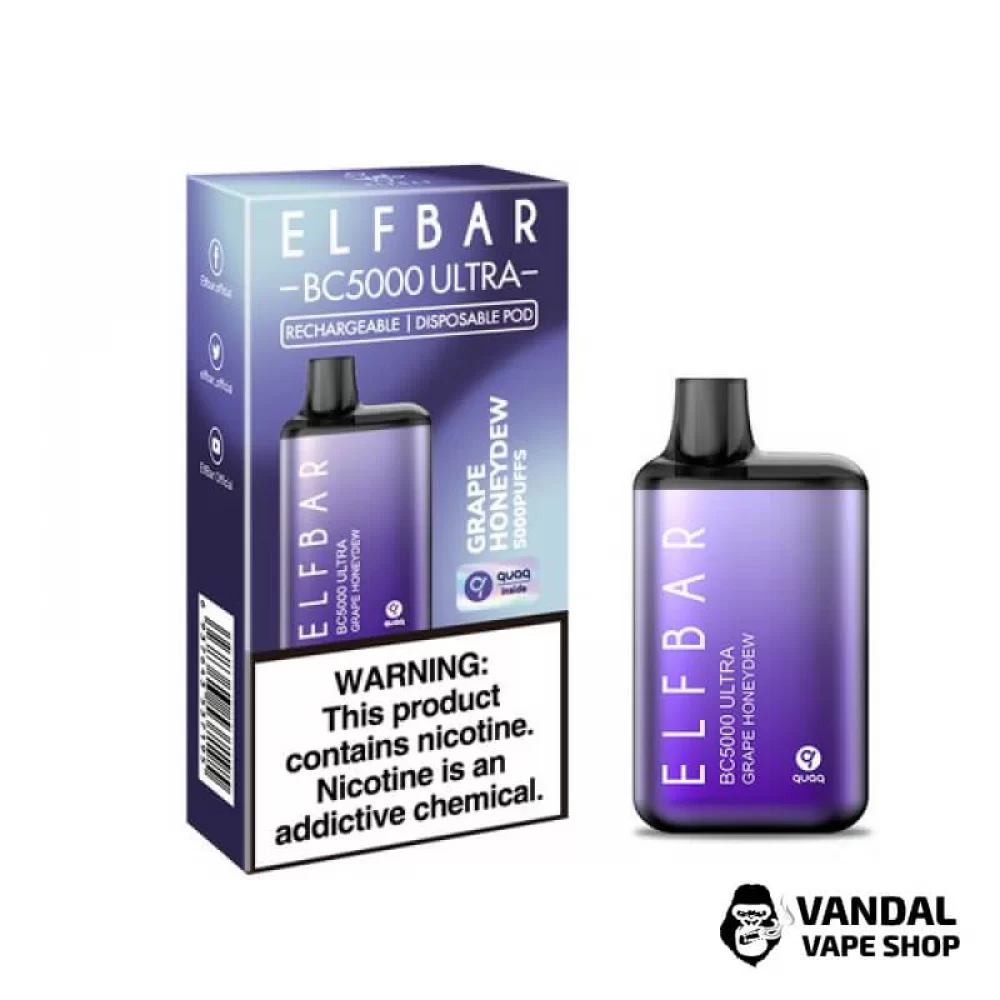 Одноразовий Pod Elf Bar BC5000 Ultra 650 мАг 5% на 5000 затяжок зі смаком винограду та дині