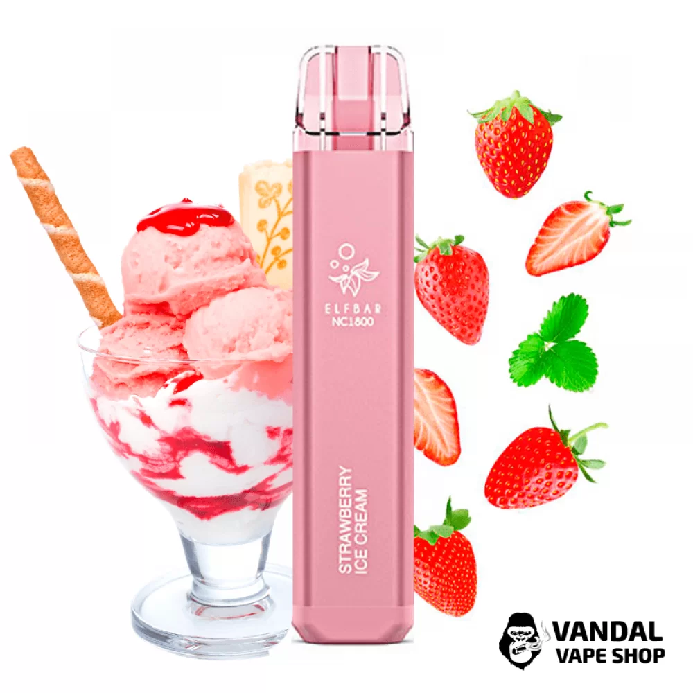 Одноразовый Pod Elf Bar NC1800 Disposable Device 950mAh 5% на 1800 затяжек со вкусом клубничного мороженого Одноразовый Pod Elf Bar NC1800 Disposable Device 950mAh 5% на 1800 затяжек со вкусом клубничного мороженого