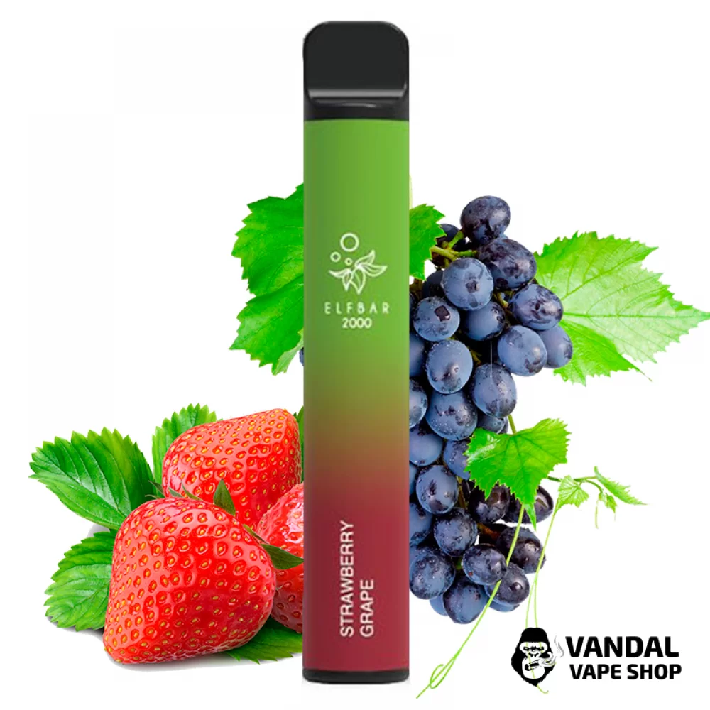 Одноразовый Pod Elf Bar 2000 Disposable 1200 mAh 5% на 2000 затяжек со вкусом клубники и винограда
