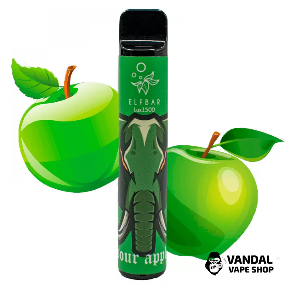 Одноразовый Pod Elf Bar Lux 1500 Disposable Device 850mAh 50 мг на 1500 затяжек со вкусом кислого яблока