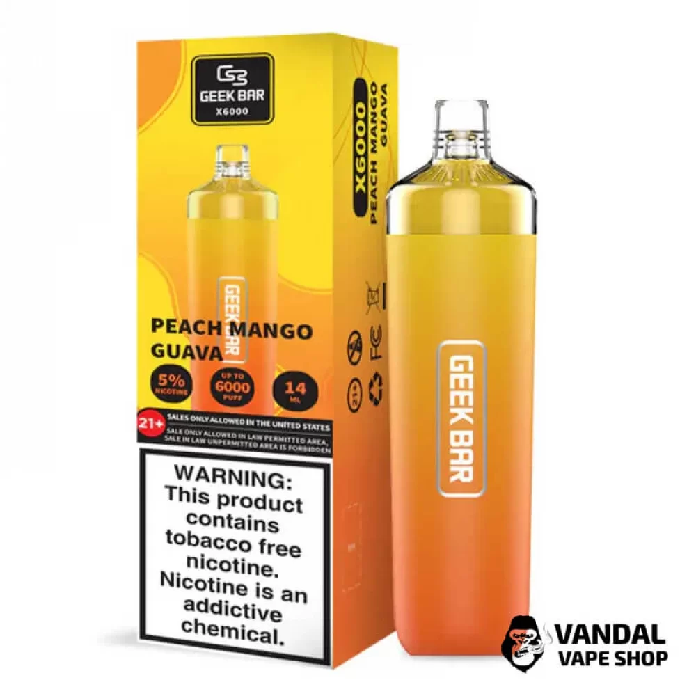 Одноразовый Pod Geek Bar X6000 630 мАч 5% на 6000 затяжек со вкусом персика, манго и гуавы