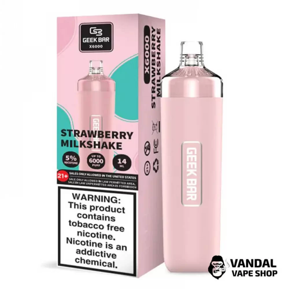Одноразовый Pod Geek Bar X6000 630 мАч 5% на 6000 затяжек со вкусом клубничного милкшейка