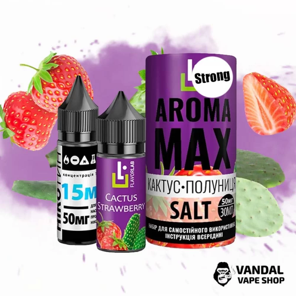 Набор для самозамеса Aroma MAX Salt Strong 30 мл 50 мг со вкусом кактуса и клубники Набор для самозамеса Aroma MAX Salt Strong 30 мл 50 мг со вкусом кактуса и клубники