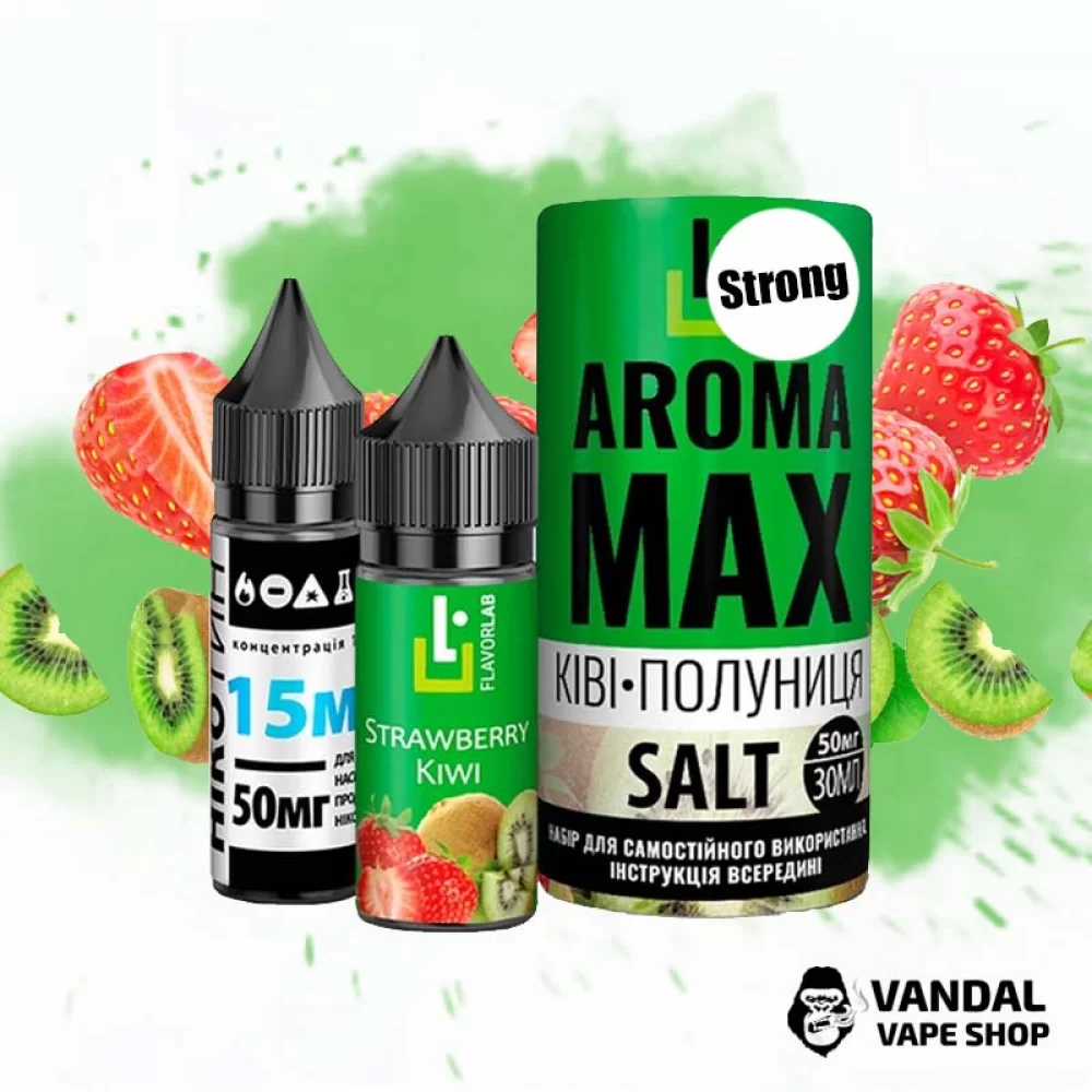 Набор для самозамеса Aroma MAX Salt Strong 30 мл 50 мг со вкусом киви и клубники Набор для самозамеса Aroma MAX Salt Strong 30 мл 50 мг со вкусом киви и клубники