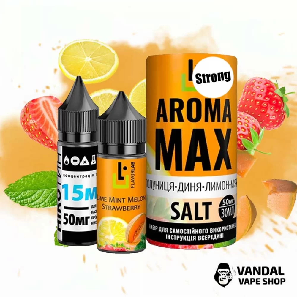Набор для самозамеса Aroma MAX Salt Strong 30 мл 50 мг со вкусом клубники, дыни, лимона и мяты