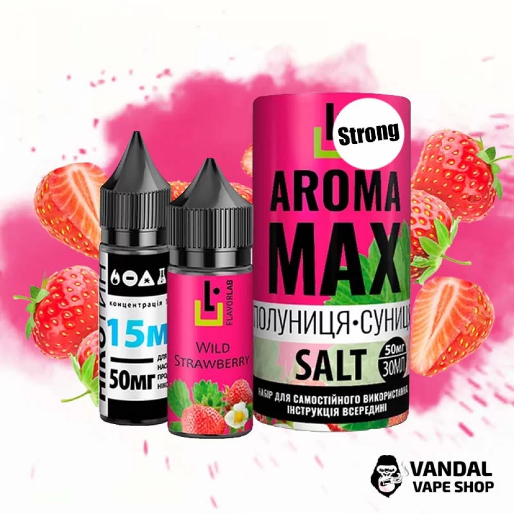 Набор для самозамеса Aroma MAX Salt Strong 30 мл 50 мг со вкусом клубники Набор для самозамеса Aroma MAX Salt Strong 30 мл 50 мг со вкусом клубники
