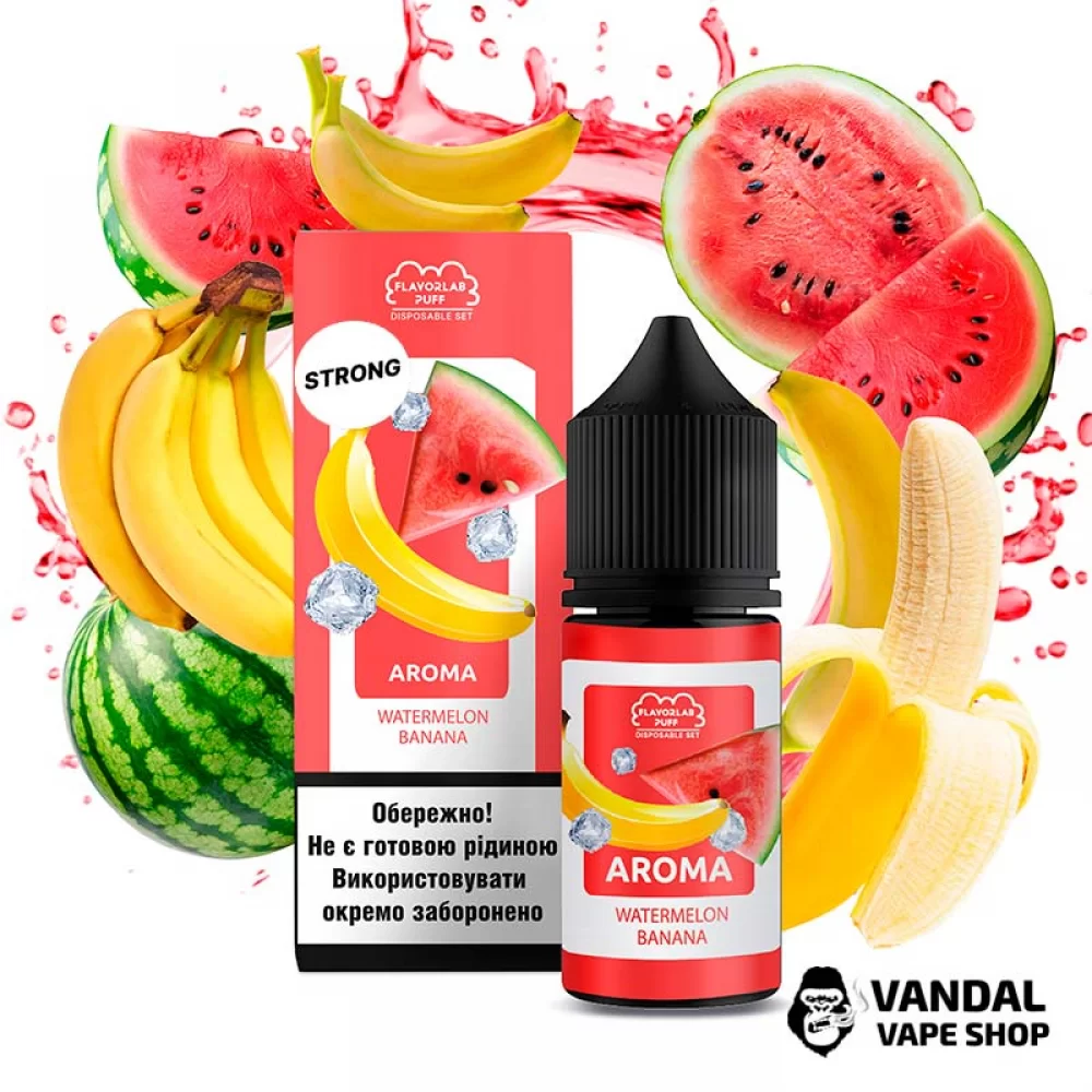 Набор для самозамеса Flavorlab Disposable Puff Strong 30 мл 50 мг со вкусом арбуза и банана Набор для самозамеса Flavorlab Disposable Puff Strong 30 мл 50 мг со вкусом арбуза и банана