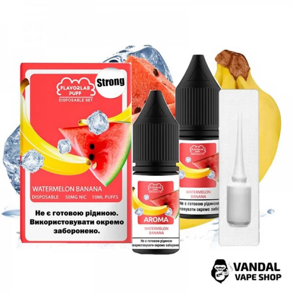 Набір для самозамісу Flavorlab Disposable Puff Strong - зі смаком кавуна та банана 10 мл 50 мг