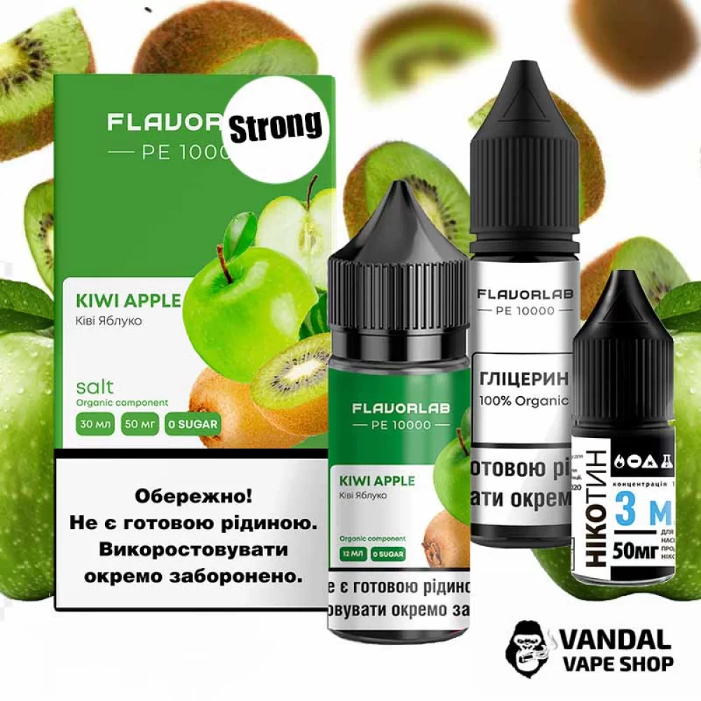 Набір для самозамісу Flavorlab PE 10000 Strong 30 мл 50 мг зі смаком  ківі і яблука