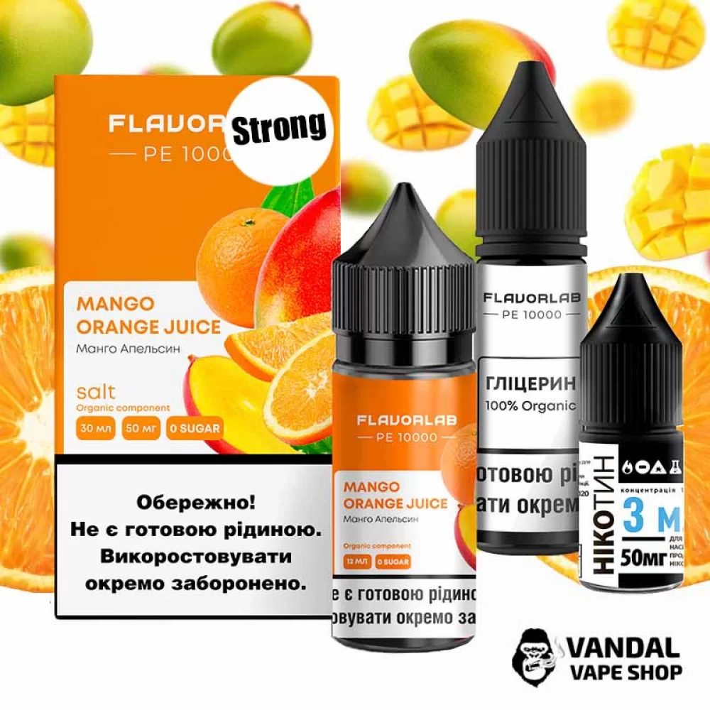Набір для самозамісу Flavorlab PE 10000 Strong 30 мл 50 мг зі смаком соку з манго і апельсина