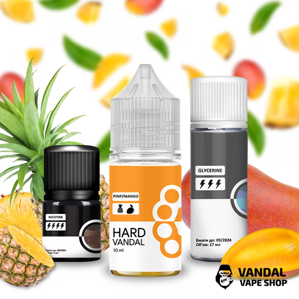 Набір для самозамісу HARD VANDAL 30 мл 65 мг зі смаком манго і ананаса Набір для самозамісу HARD VANDAL 30 мл 65 мг зі смаком манго і ананаса