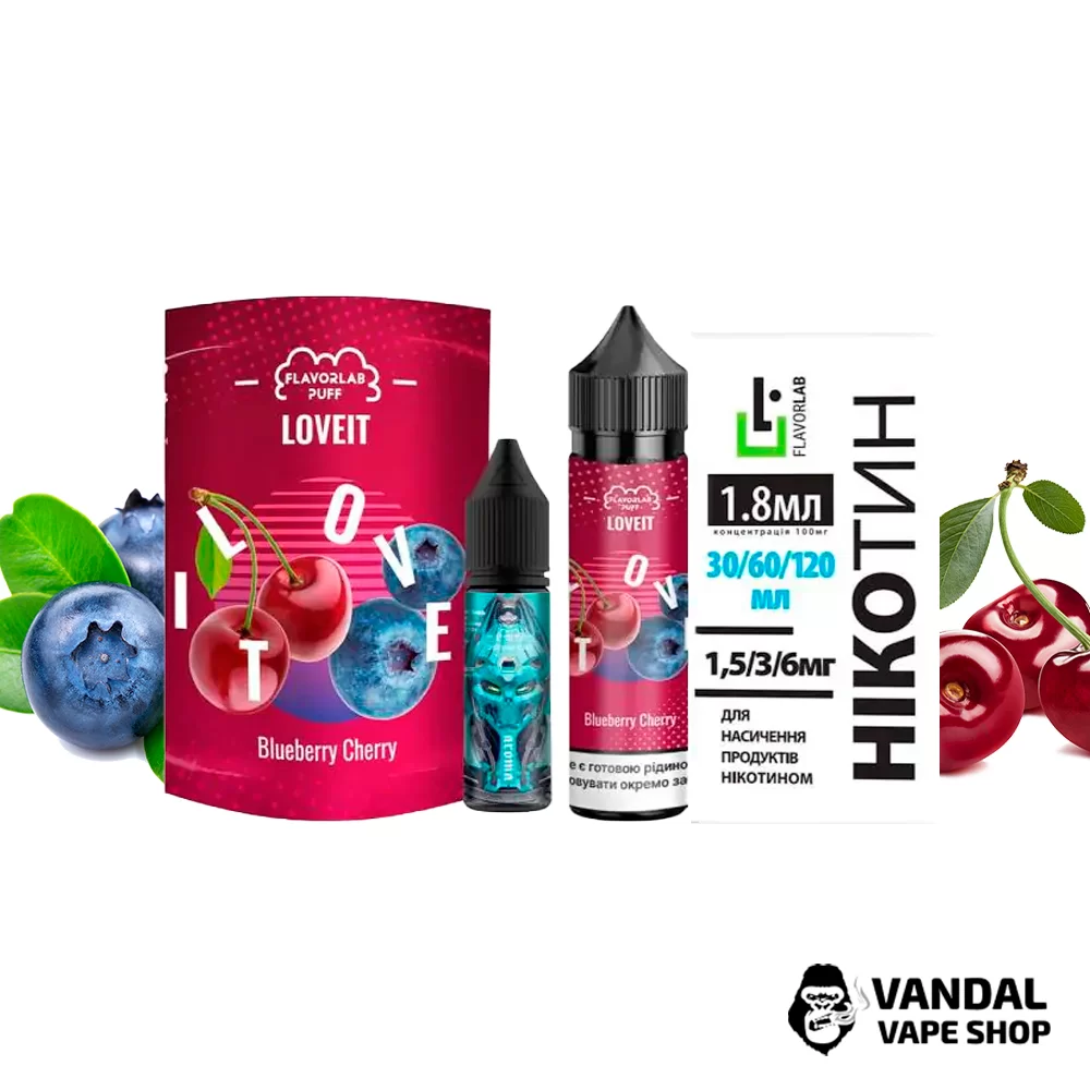 Набор Flavorlab Love it 60 мл 6 мг со вкусом черника с вишней, ментолом Набор Flavorlab Love it 60 мл 6 мг со вкусом черника с вишней, ментолом