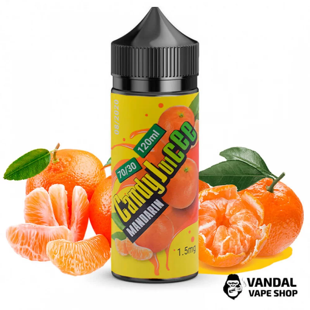 Жидкость Candy Juicee 120 мл на органическом никотине 1.5 мг со вкусом мандарина Жидкость Candy Juicee 120 мл на органическом никотине 1.5 мг со вкусом мандарина