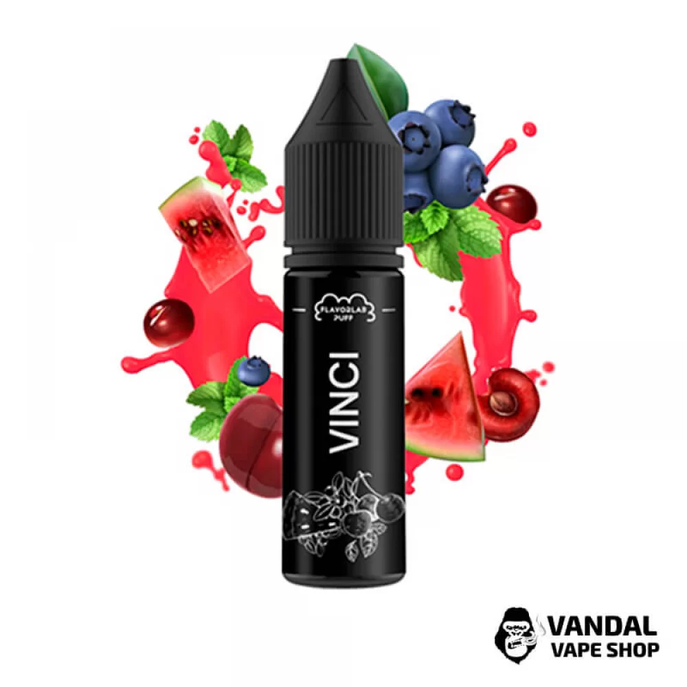 Жидкость Flavorlab Vinci 15 мл 50 мг на солевом никотине со вкусом вишни, арбуза, черники и ментола Жидкость Flavorlab Vinci 15 мл 50 мг на солевом никотине со вкусом вишни, арбуза, черники и ментола