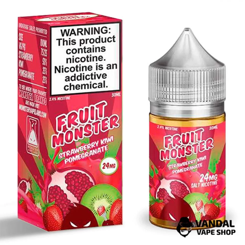 Премиальная солевая жидкость Fruit Monster Salt 30 мл 48 мг со вкусом клубники, киви и граната Премиальная солевая жидкость Fruit Monster Salt 30 мл 48 мг со вкусом клубники, киви и граната