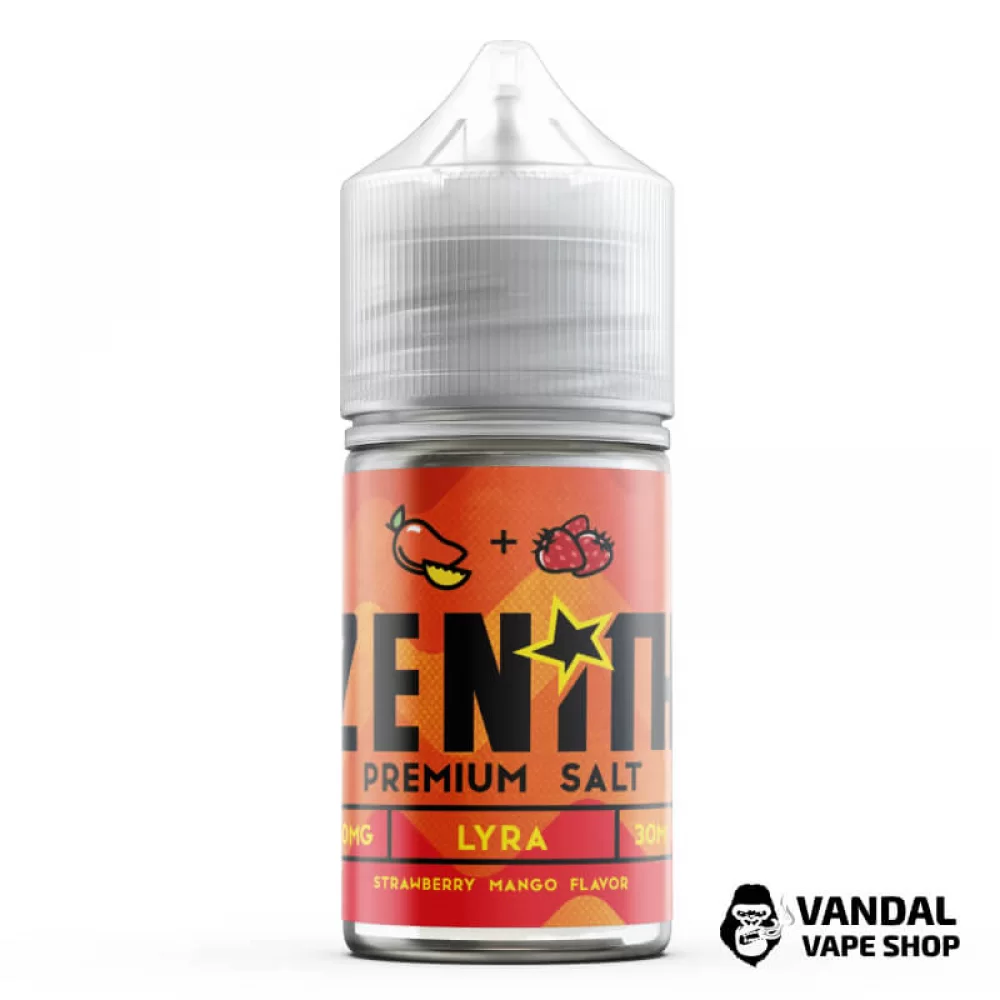 Премиальная солевая жидкость Zenith Salt Lyra 30 мл, 50 мг со вкусом манго и клубники Премиальная солевая жидкость Zenith Salt Lyra 30 мл, 50 мг со вкусом манго и клубники