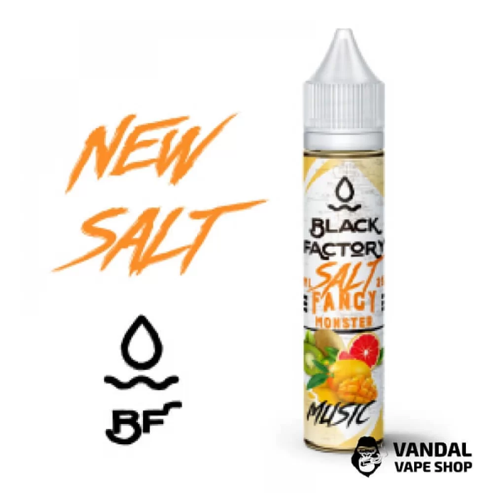 ЖИДКОСТЬ FANCY MONSTER (BLACK FACTORY) SALT - Music 30 МЛ 25 мг НА СОЛЕВОМ НИКОТИНЕ СО манго, грейпфрут и киви ЖИДКОСТЬ FANCY MONSTER (BLACK FACTORY) SALT - Music 30 МЛ 25 мг НА СОЛЕВОМ НИКОТИНЕ СО манго, грейпфрут и киви