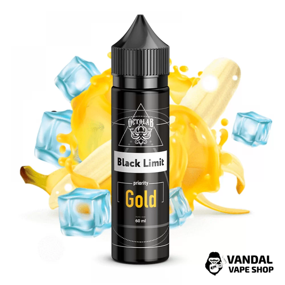 РІДИНА Black Limit - Gold 60 мл 15 мг НА органічному НІКОТИНІ З СМАКОМ солодкого банану з льодом РІДИНА Black Limit - Gold 60 мл 15 мг НА органічному НІКОТИНІ З СМАКОМ солодкого банану з льодом