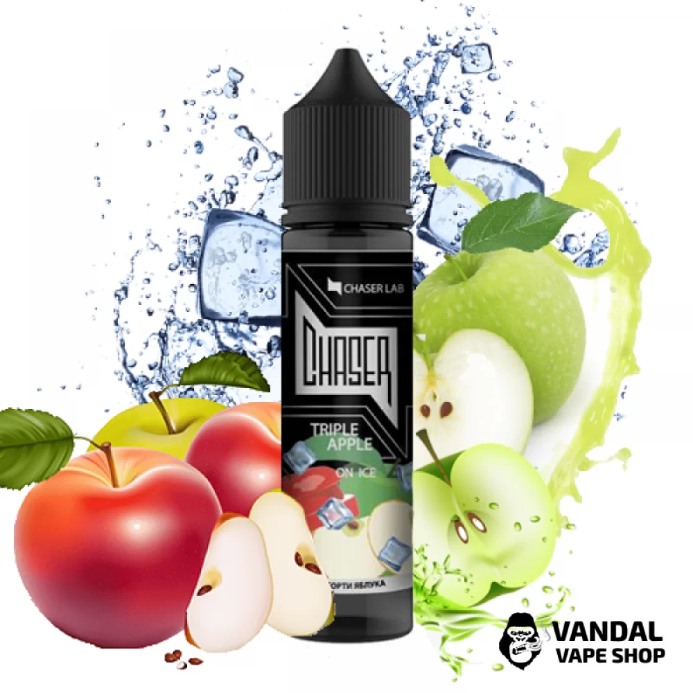 Рідина Chaser Black Triple Apple Ice 60 мл, 3 мг, на органічному нікотині, зі смаком потрійного яблука з льодом Рідина Chaser Black Triple Apple Ice 60 мл, 3 мг, на органічному нікотині, зі смаком потрійного яблука з льодом