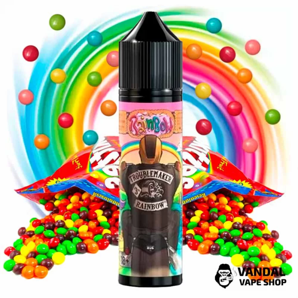 Жидкость Troublemaker 60 мл 0 мг на органическом никотине со вкусом конфет "Skittles" Жидкость Troublemaker 60 мл 0 мг на органическом никотине со вкусом конфет "Skittles"