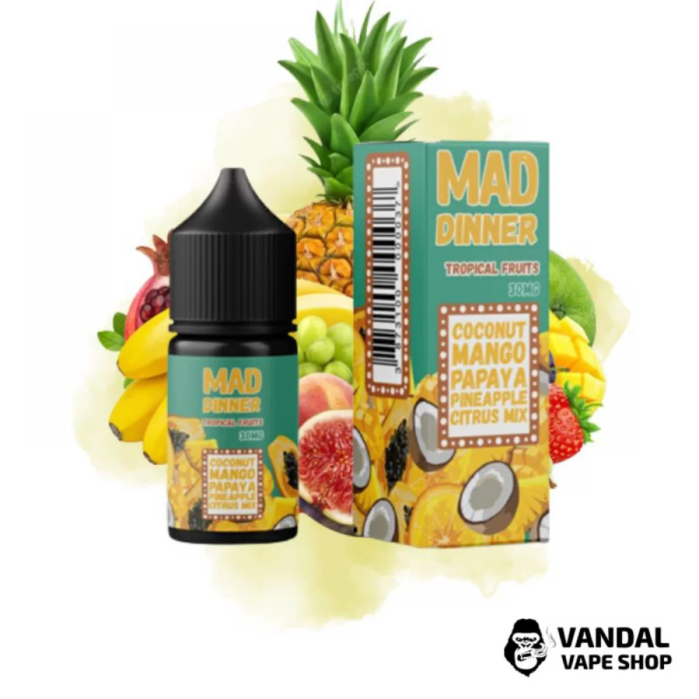 Mad Dinner 30 мл НА СОЛЕВОМ НИКОТИНЕ 65 мг со вкусом тропических фруктов Mad Dinner 30 мл НА СОЛЕВОМ НИКОТИНЕ 65 мг со вкусом тропических фруктов