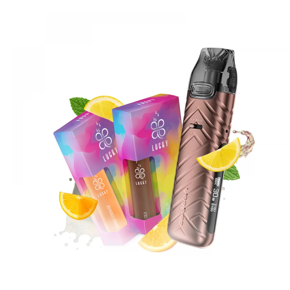 Набор L 2.0: Voopoo VMATE Pro Power Edition Armor Copper + Lucky 30 мл Cola 65 мг + Lucky 30 мл Orange Lemonade 65 мг + Стикерпак Набор L 2.0: Voopoo VMATE Pro Power Edition Armor Copper + Lucky 30 мл Cola 65 мг + Lucky 30 мл Orange Lemonade 65 мг + Стикерпак