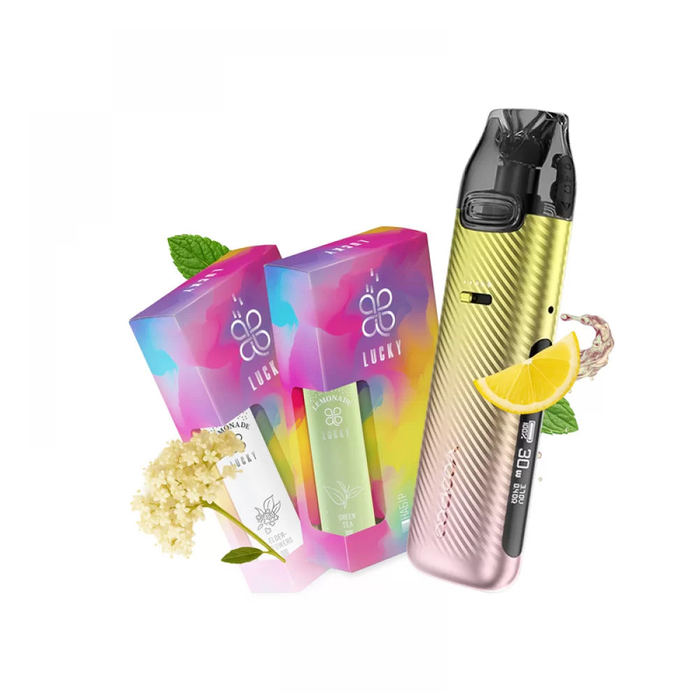 Набор L 2.0: Voopoo VMATE Pro Power Edition Whorl Dawn + Lucky 30 мл Buzzina Elder Flowers 65 мг + Lucky 30 Green Tea 65 мг + Стикерпак Набор L 2.0: Voopoo VMATE Pro Power Edition Whorl Dawn + Lucky 30 мл Buzzina Elder Flowers 65 мг + Lucky 30 Green Tea 65 мг + Стикерпак