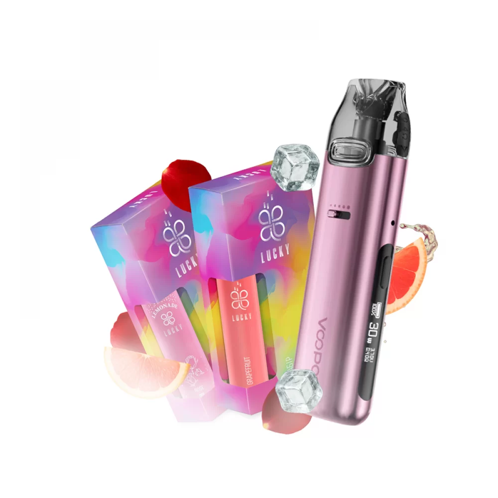 Набір L 2.0: Voopoo VMATE Pro Power Edition Pink + Lucky 30 мл Grapefruit 65 мг + Lucky 30 мл Rose lemonade 65 мг + Стікерпак Набір L 2.0: Voopoo VMATE Pro Power Edition Pink + Lucky 30 мл Grapefruit 65 мг + Lucky 30 мл Rose lemonade 65 мг + Стікерпак
