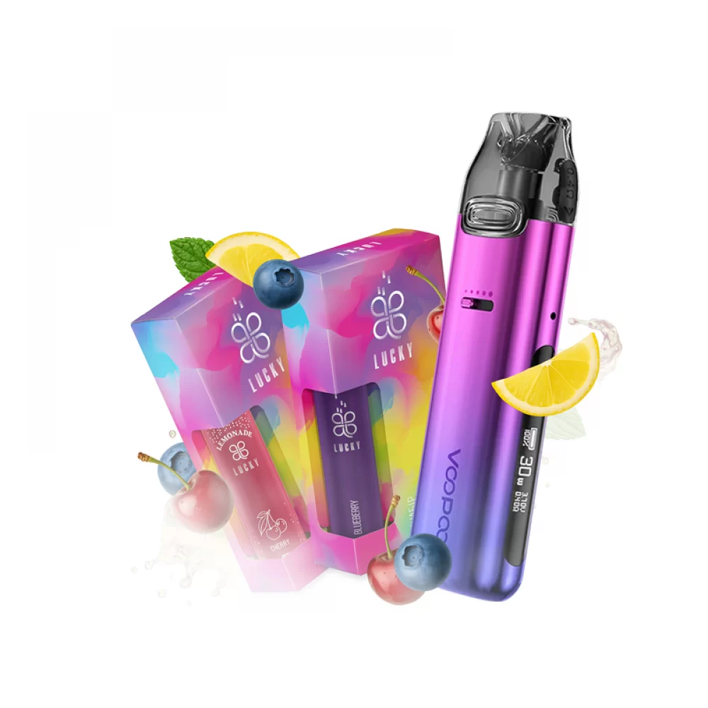 Набор L 2.0: Voopoo VMATE Pro Power Edition Neon + Lucky 30 мл Blueberry 50 мг + Lucky 30 мл Cherry lemonade 50 мг + Стикерпак Набор L 2.0: Voopoo VMATE Pro Power Edition Neon + Lucky 30 мл Blueberry 50 мг + Lucky 30 мл Cherry lemonade 50 мг + Стикерпак