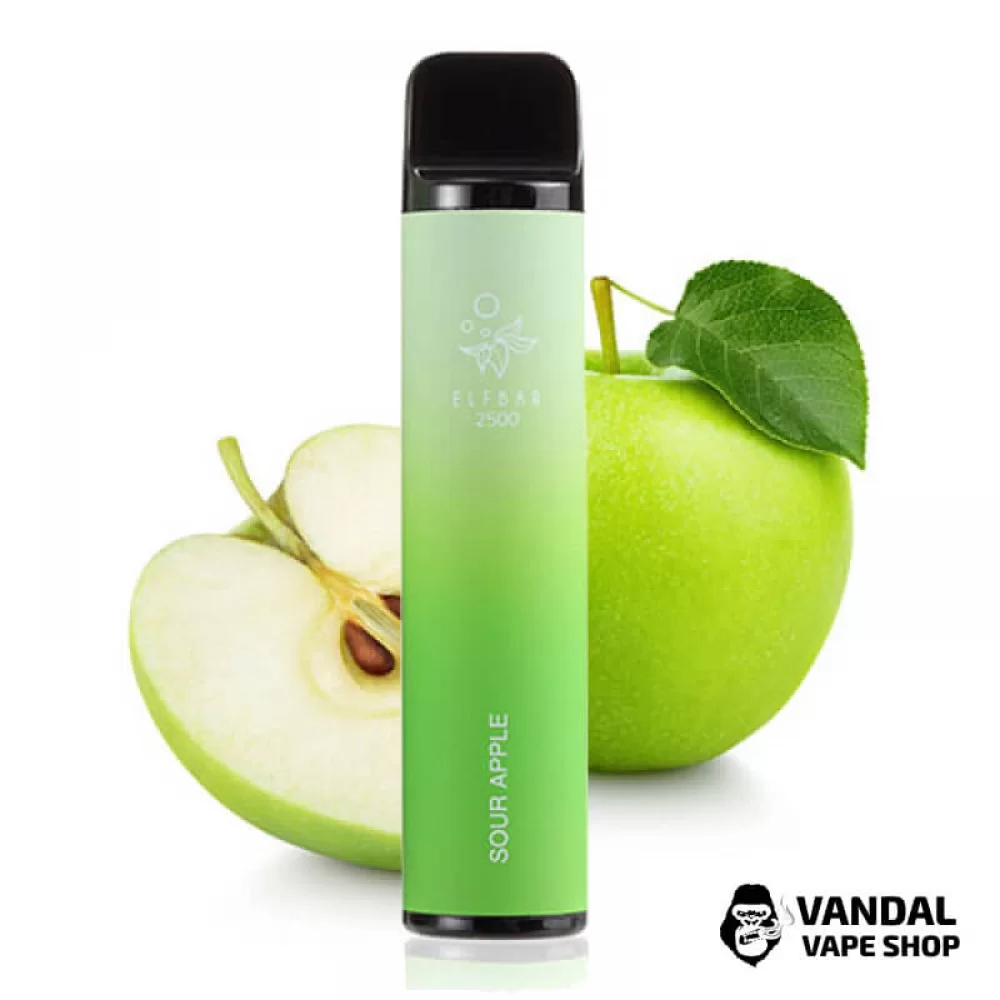 Одноразовый Pod Elf Bar 1400mAh 5% на 2500 затяжек со вкусом кислого яблока Одноразовый Pod Elf Bar 1400mAh 5% на 2500 затяжек со вкусом кислого яблока