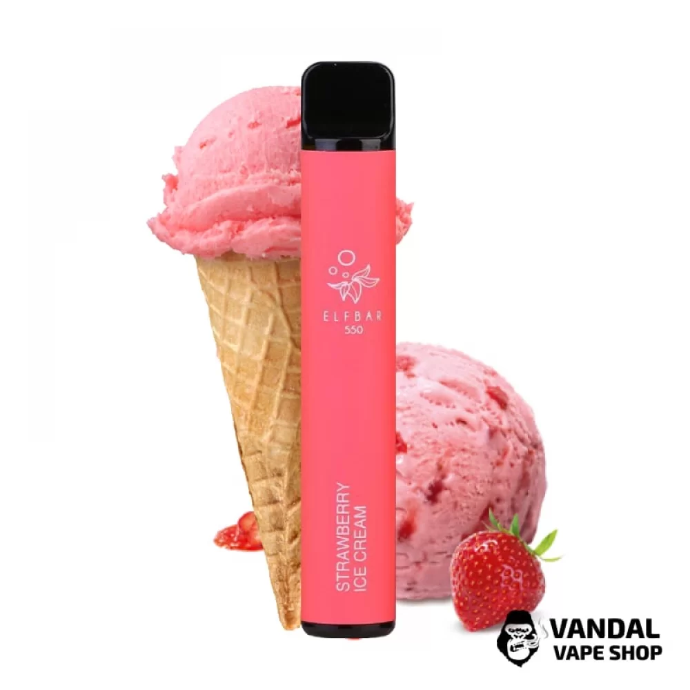 Одноразовая Pod-Система Elf Bar 550 Disposable Pod Device 50 мг (Strawberry Ice Cream) со вкусом мороженого с Клубники