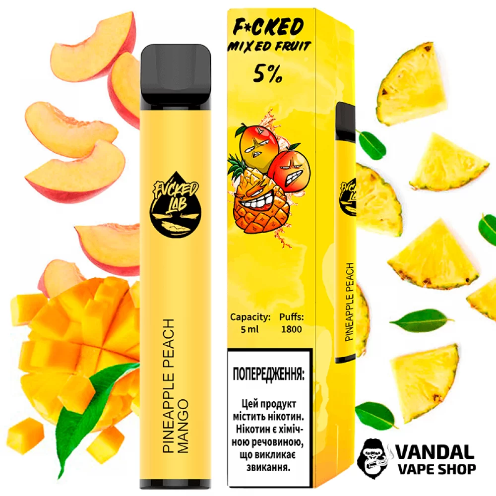 Одноразовая Pod система Fucked Pod Kit на 1800 затяжек со вкусом манго, персика и ананаса
