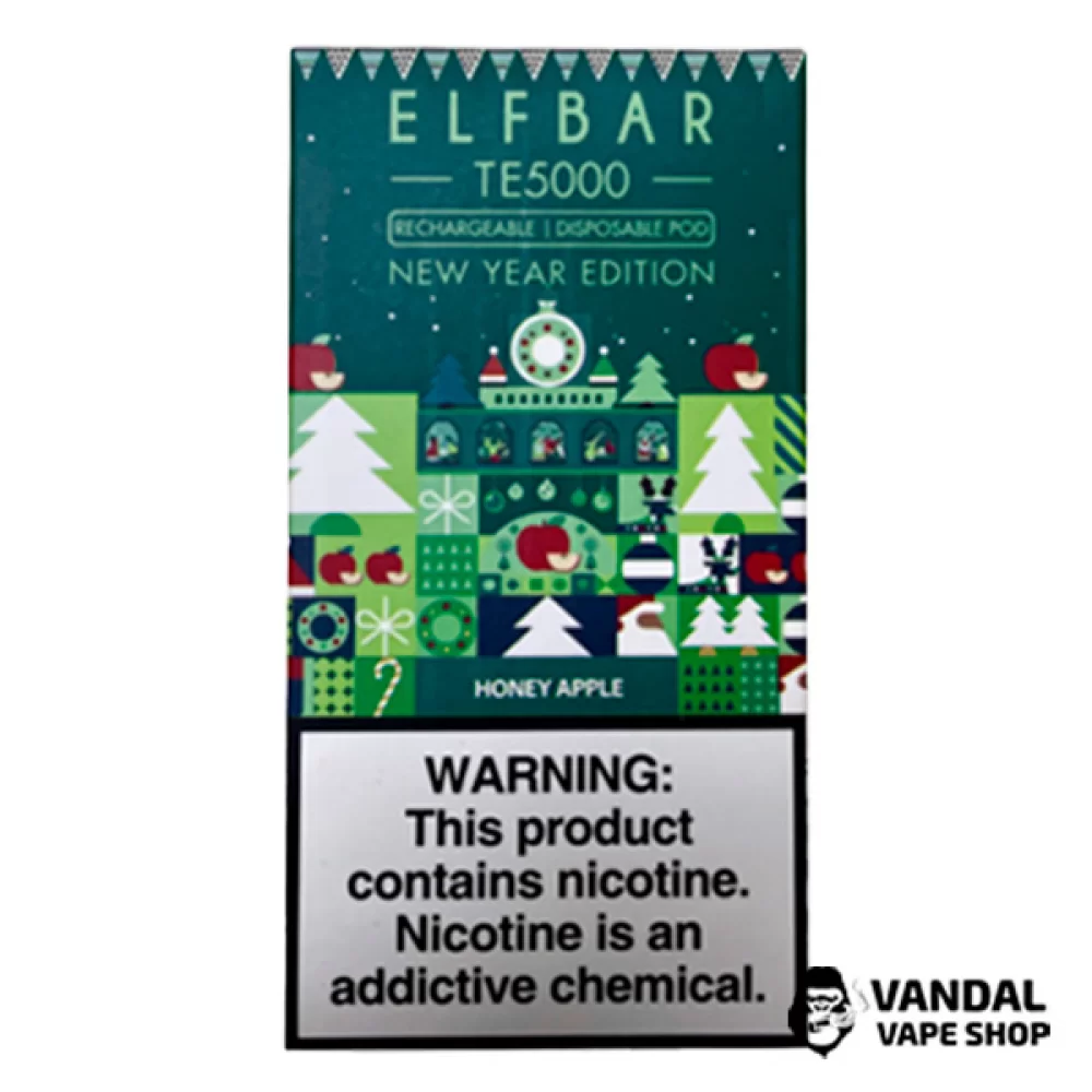 Одноразовый Pod Elf Bar TE5000 Christmas Edition 550 мАч на 5000 затяжек со вкусом медового яблока